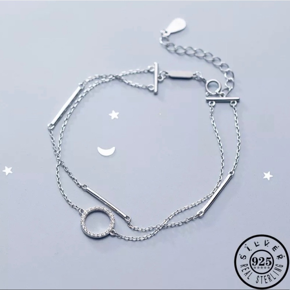 925 Sterling Silver Double Chain Bracelet !